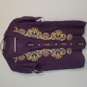 Johnny Was purple/embroidered short sleeve blouse. Size medium